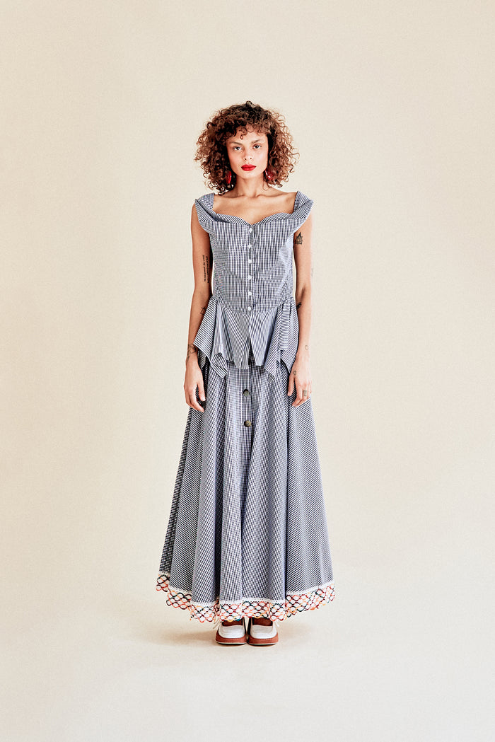 jour né Jupe soleil vichy navy