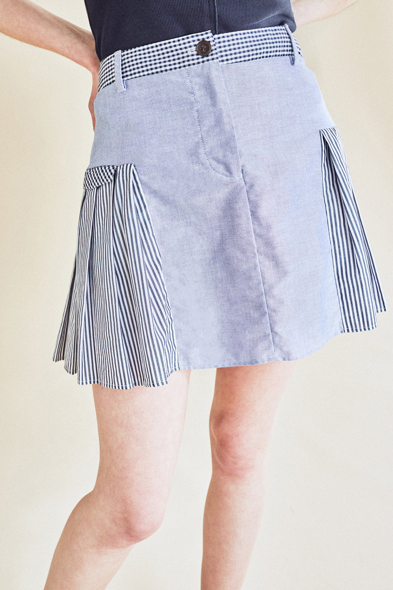 Mini jupe plissée vichy navy