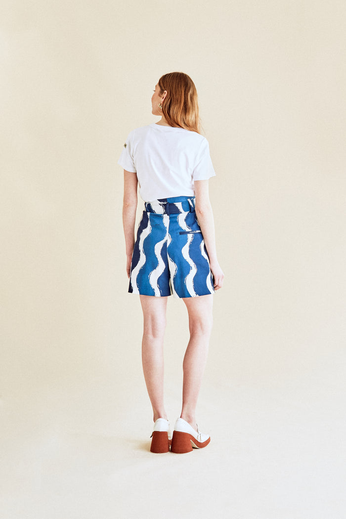 jour né Short workwear vagues bleu marine
