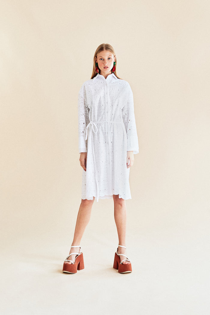 jour né Robe chemise mi longue blanche